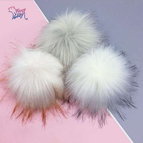 Rainbow Furryvalley Faux Fur Pompom 6pcs DIY Crafts Fluffy Balls for Hat Shoes Scarves with Snap Fastener Removable Knitting Hat Accessories 6 Inch Extra Large 